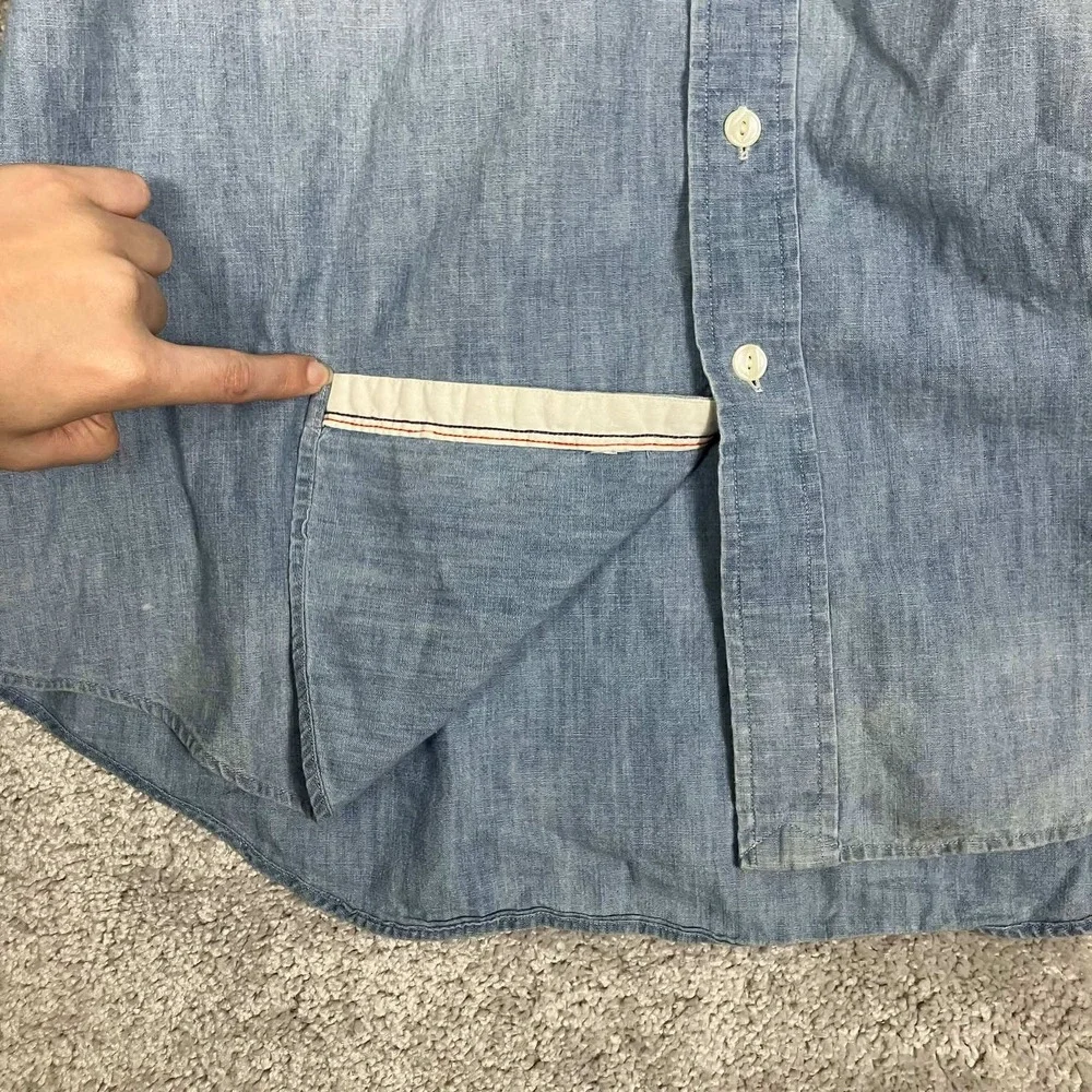 VTG Polo Ralph Lauren Chambray Shirt Mens XL Blue Long Sleeve Utility Workwear